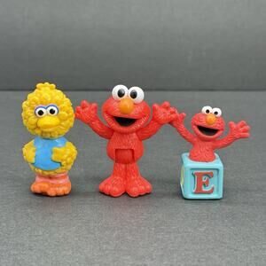 Vintage Sesame Street PVC Figure Lot Elmo Big Bird Letter Block Toy Cake Topper